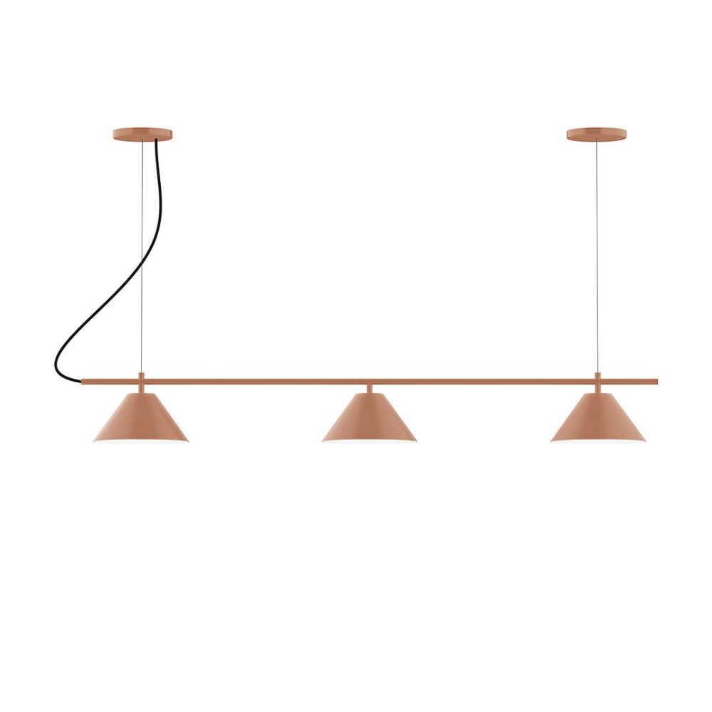 Montclair Lightworks CHA421-19-C01 3-Light Linear Axis Chandelier with Brown and Ivory Houndstooth Fabric Cord, Terracotta